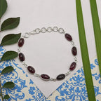 925 Sterling Silver Bezel Work Oval Garnet Gemstone Bracelet