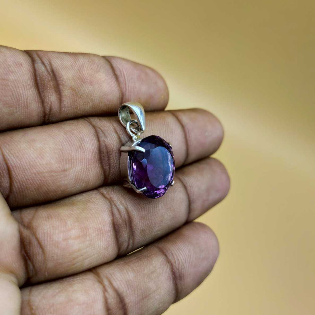 Amethyst 925 Silver Prong Setting Boho Pendant Necklace