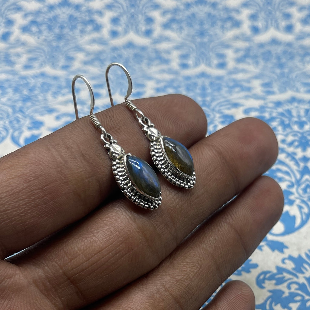 AAA Labradorite Silver Earrings – Blue Flash Statement Design