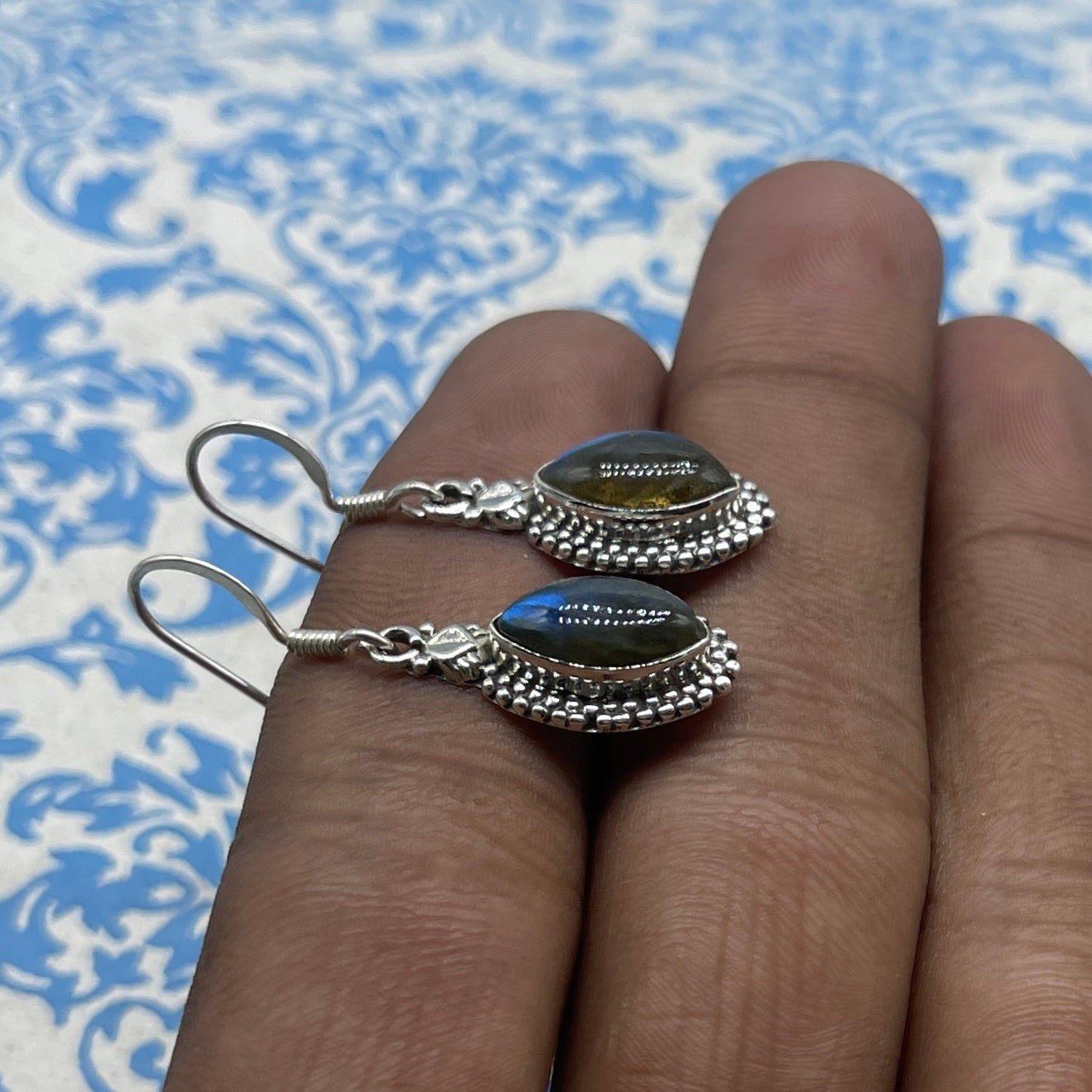 AAA Labradorite Silver Earrings – Blue Flash Statement Design