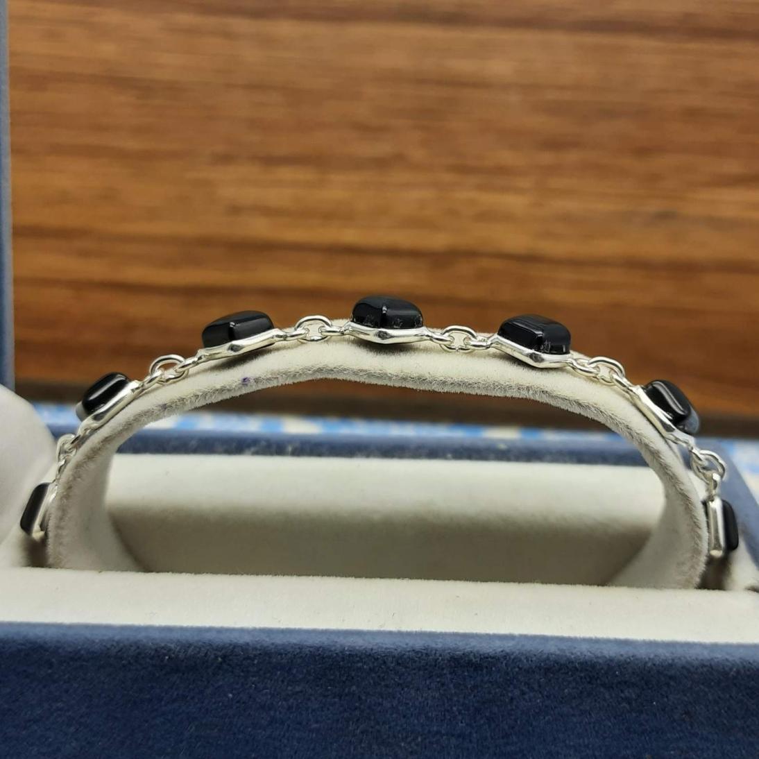 Handmade 925 Sterling Silver Black Onyx Square Cabochon Bracelet