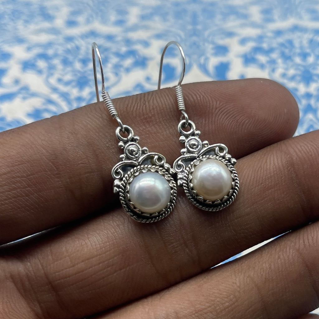 Exclusive Pearl Gemstone Earrings – Handcrafted in Sterling Silver