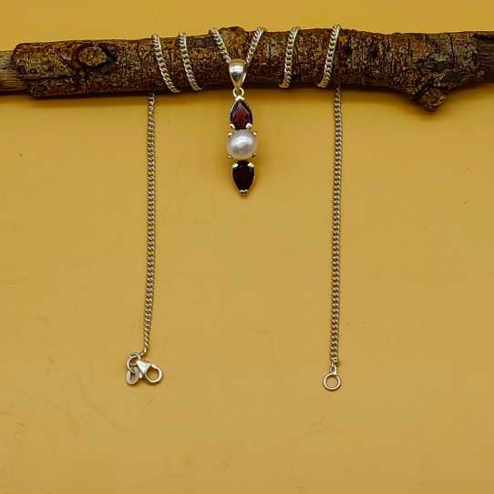 Garnet Pearl 925 Silver Prong Setting Boho Necklace