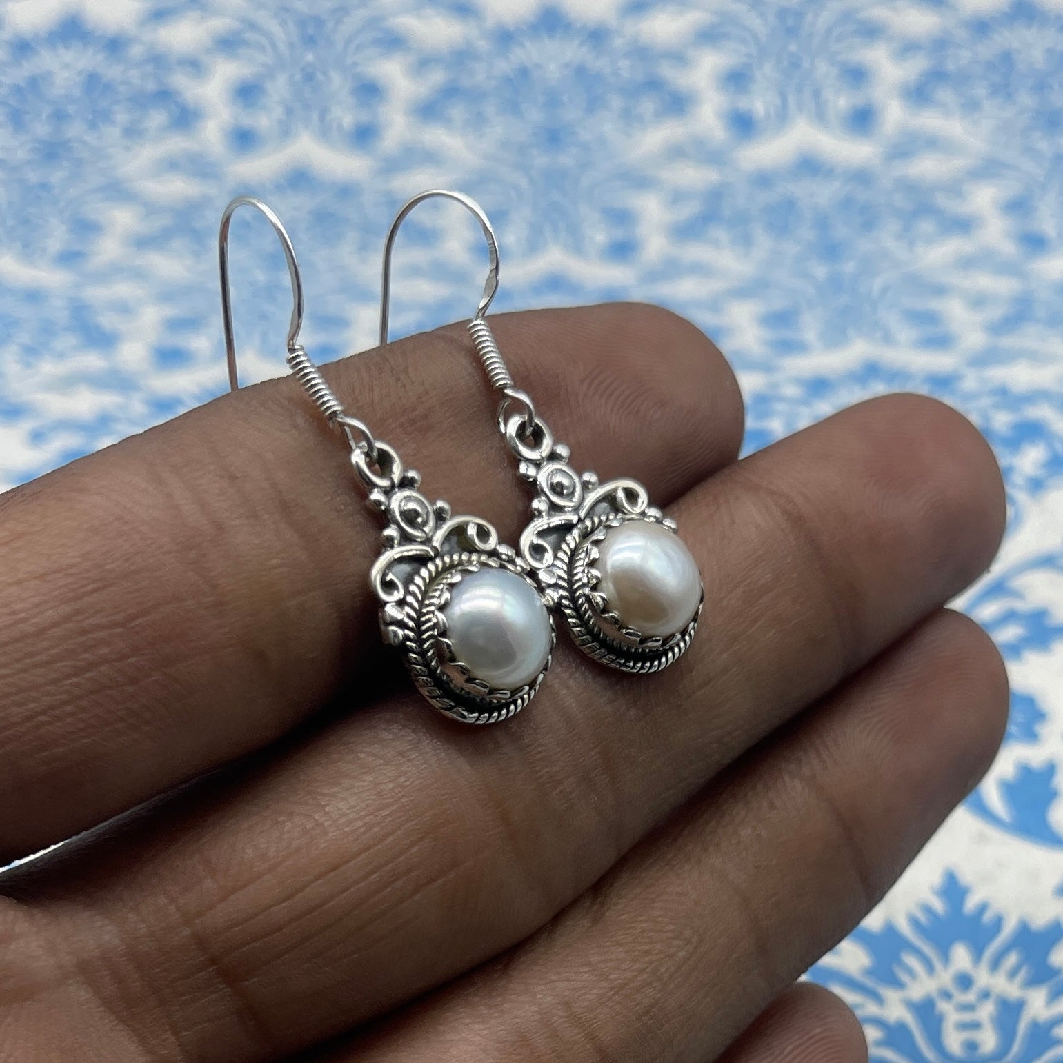 Exclusive Pearl Gemstone Earrings – Handcrafted in Sterling Silver