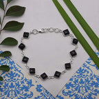 Handmade 925 Sterling Silver Black Onyx Square Cabochon Bracelet