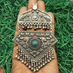 Vintage Face Motif Pendant with Turquoise – Handcrafted Silver Tribal Designer Statement