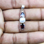Garnet Pearl 925 Silver Prong Setting Boho Necklace