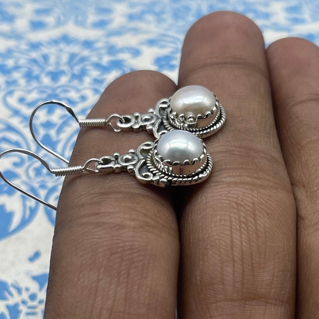 Exclusive Pearl Gemstone Earrings – Handcrafted in Sterling Silver