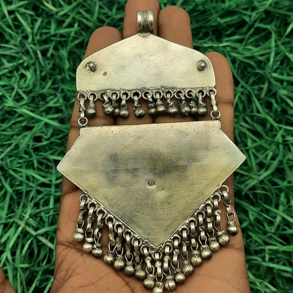 Vintage Face Motif Pendant with Turquoise – Handcrafted Silver Tribal Designer Statement