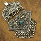 Vintage Face Motif Pendant with Turquoise – Handcrafted Silver Tribal Designer Statement
