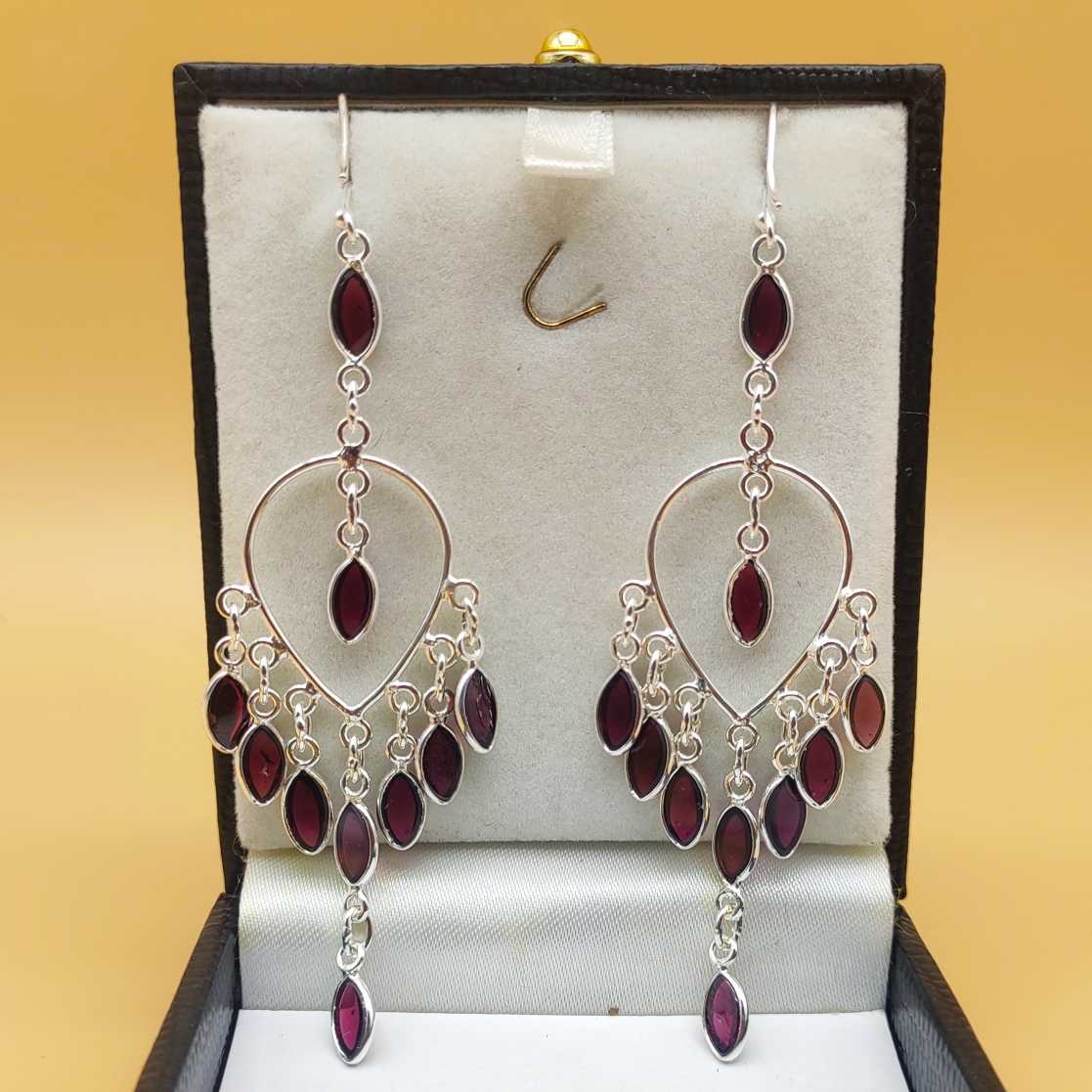 Bohemian Silver & Garnet Dangling Earrings