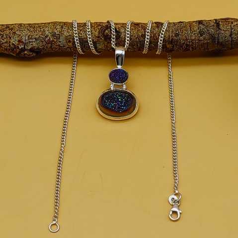 Titanium Druzy 925 Silver Prong Setting Boho Necklace