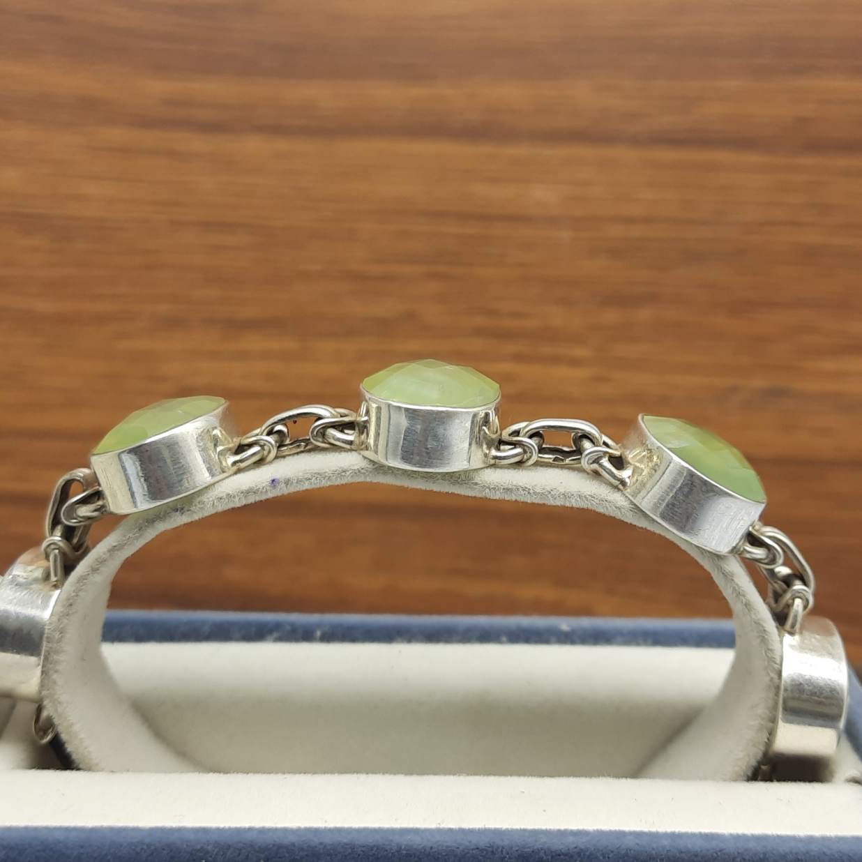 Natural Prehnite Oval Shape Gemstone Bracelet 925 Sterling Silver