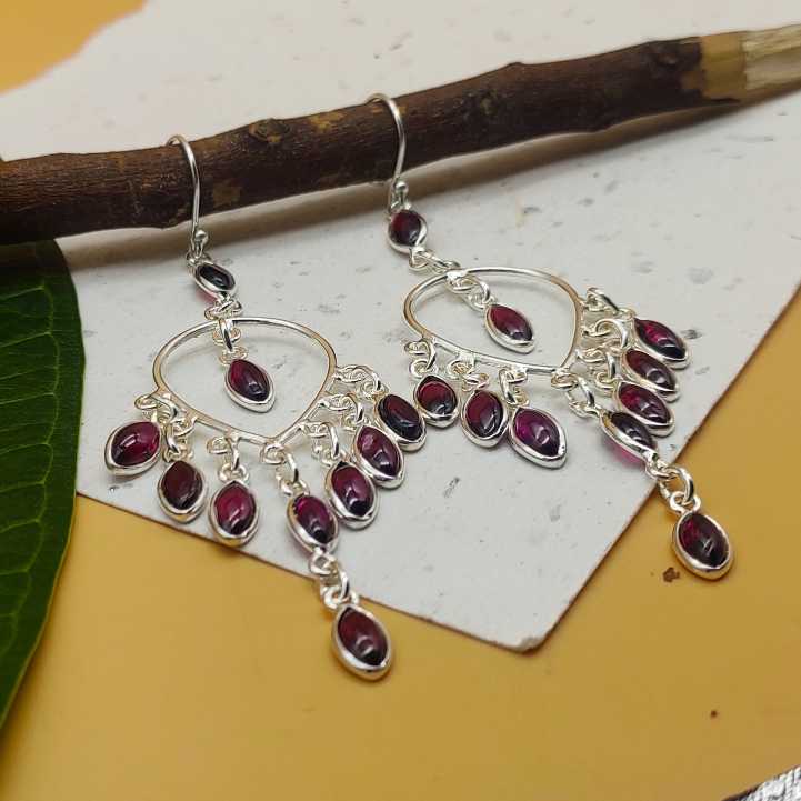 Bohemian Silver & Garnet Dangling Earrings