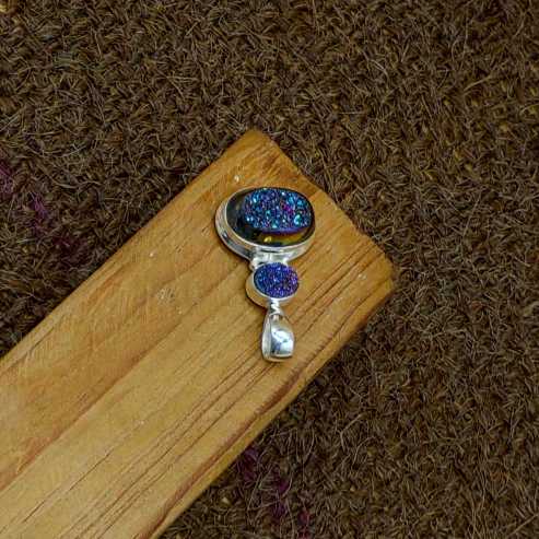 Titanium Druzy 925 Silver Prong Setting Boho Necklace