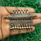 Drum Shape Tribal Pendant with Hanging Charms – Traditional Handmade Silver Ethnic Jewelry
