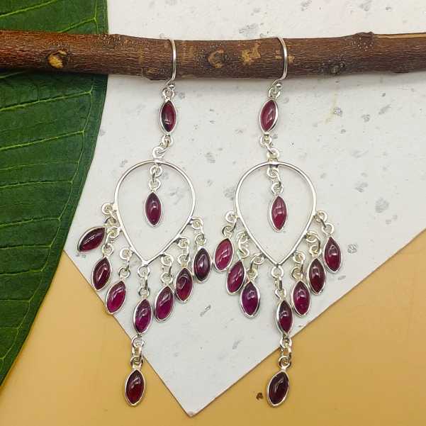 Bohemian Silver & Garnet Dangling Earrings