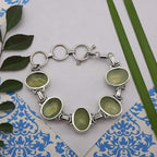 Natural Prehnite Oval Shape Gemstone Bracelet 925 Sterling Silver