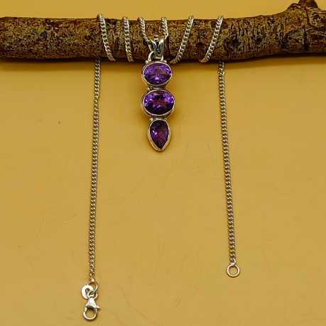 925 Silver Cut Purple Amethyst Necklace Birthstone Gift