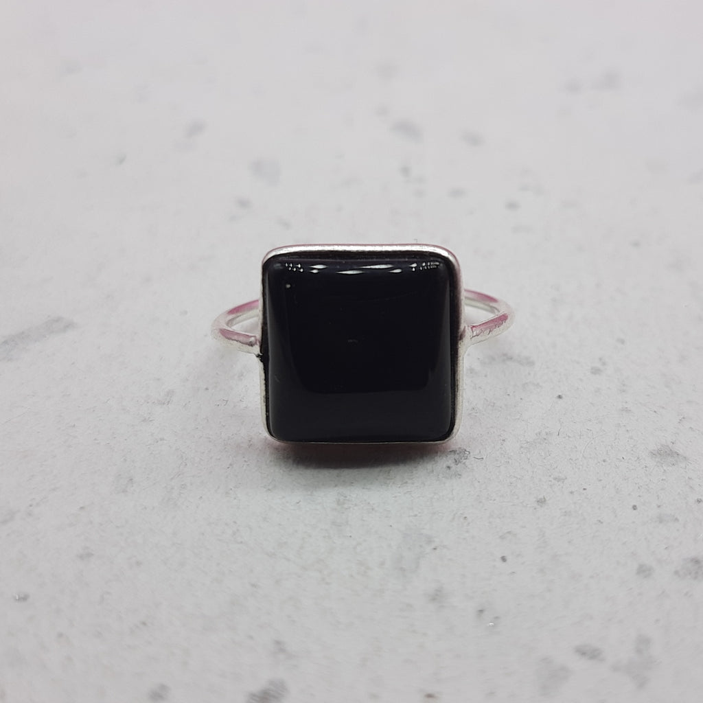Black Onyx 925 Silver Bezel Simple Ring For Women