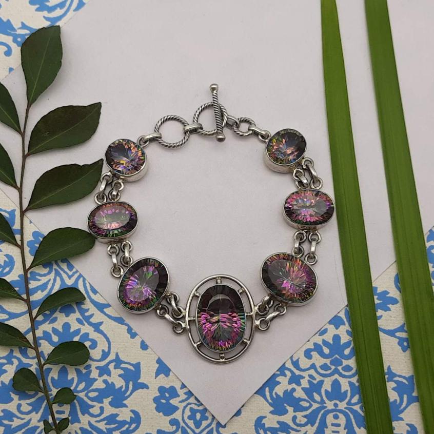 925 Sterling Silver Mystic Topaz Nepali Handmade Bracelet