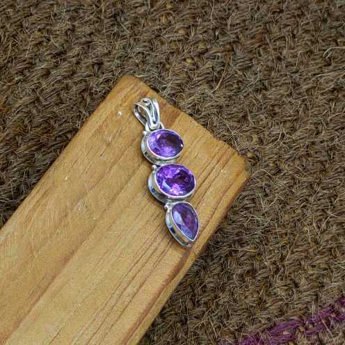 925 Silver Cut Purple Amethyst Necklace Birthstone Gift