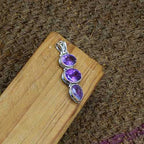 925 Silver Cut Purple Amethyst Necklace Birthstone Gift