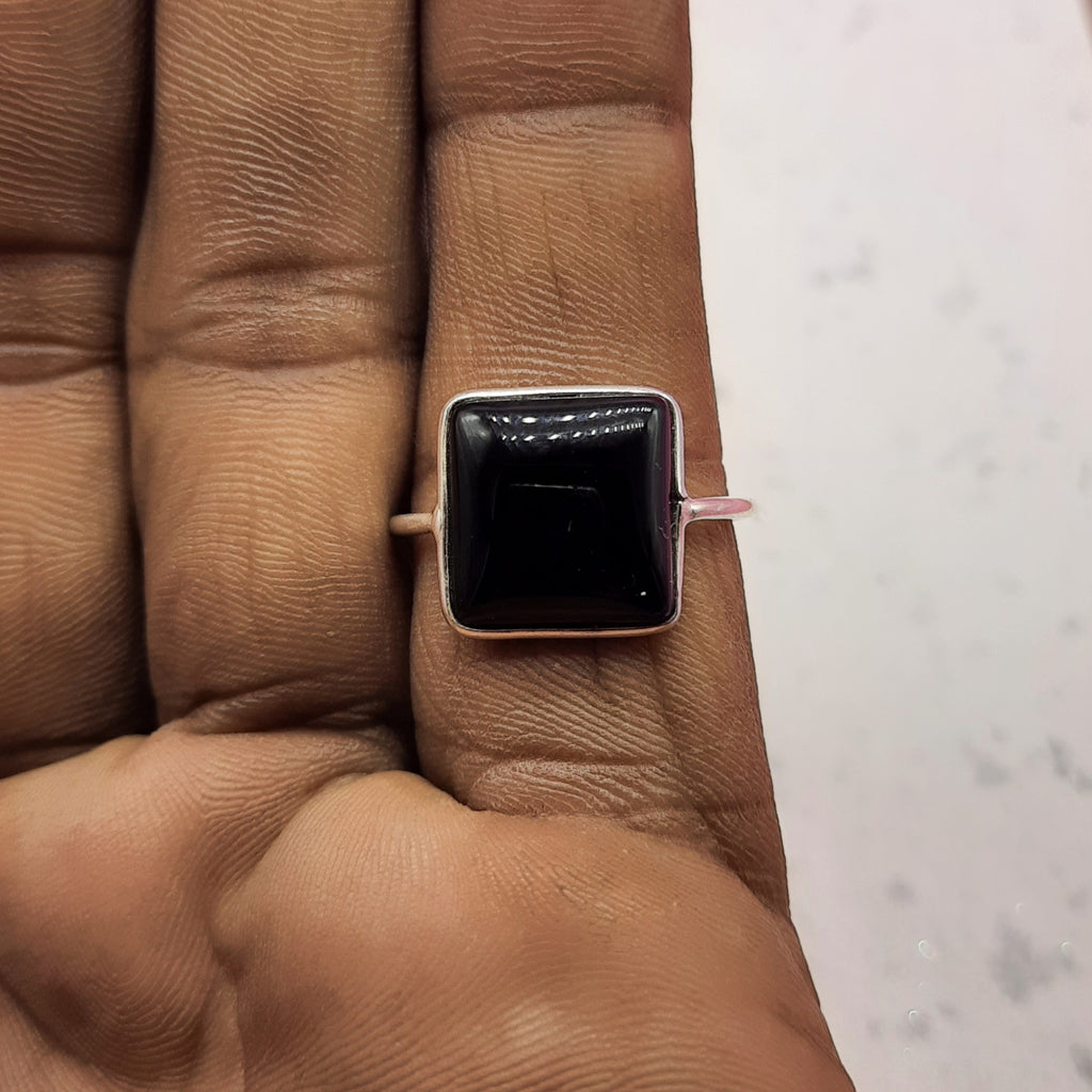 Black Onyx 925 Silver Bezel Simple Ring For Women