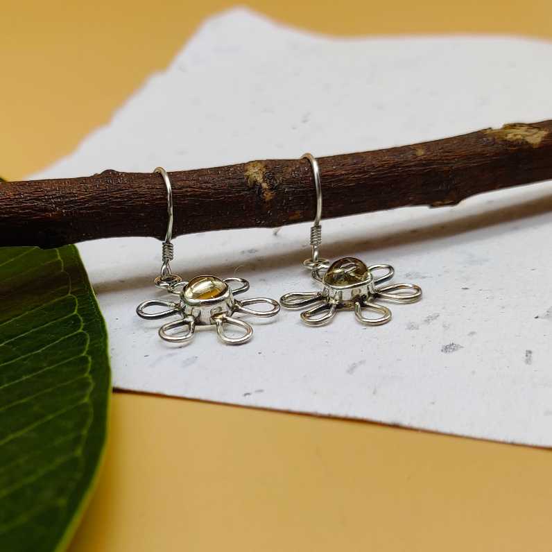 925 Sterling Silver Citrine Round Shape Earrings