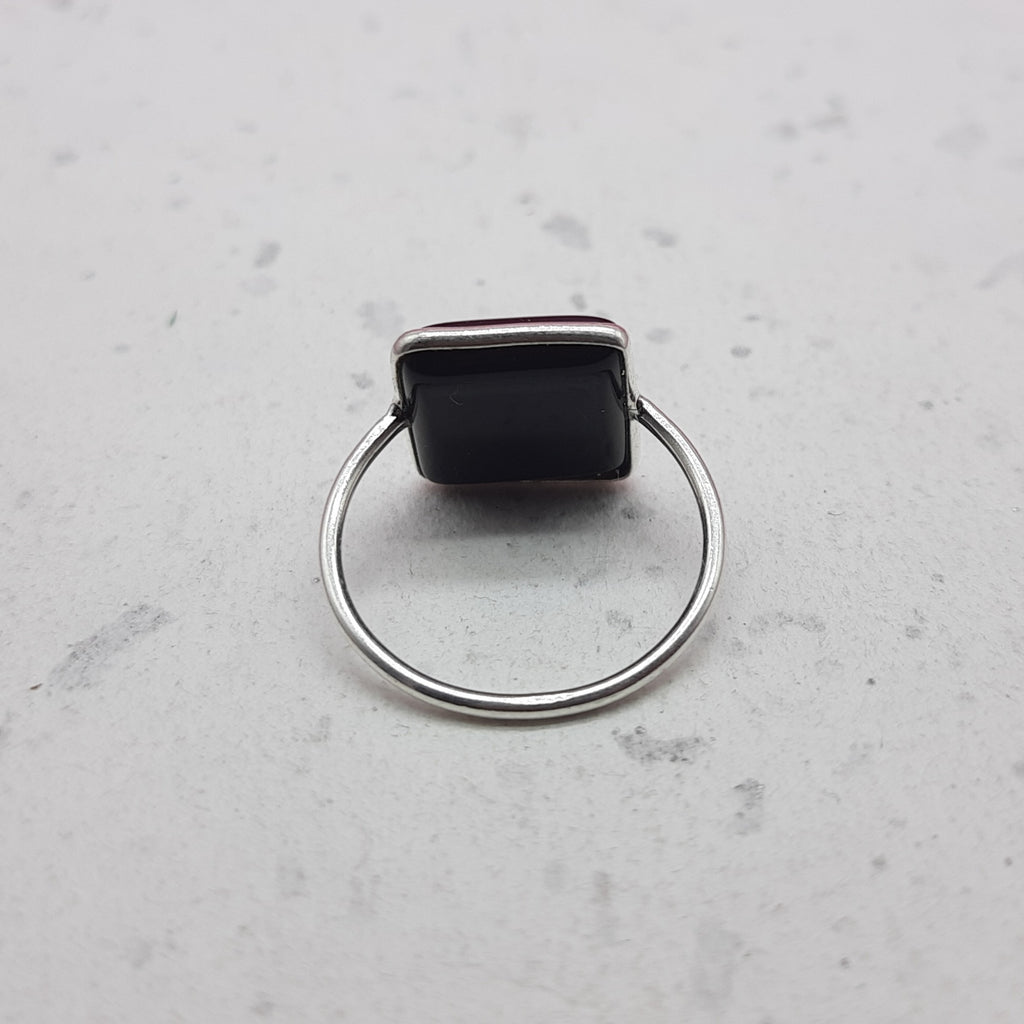 Black Onyx 925 Silver Bezel Simple Ring For Women