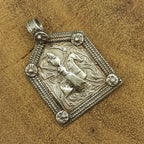 King’s Guard on Horse Motif Pendant – Rajasthani Tribal Protection Symbol Silver Patdi Design