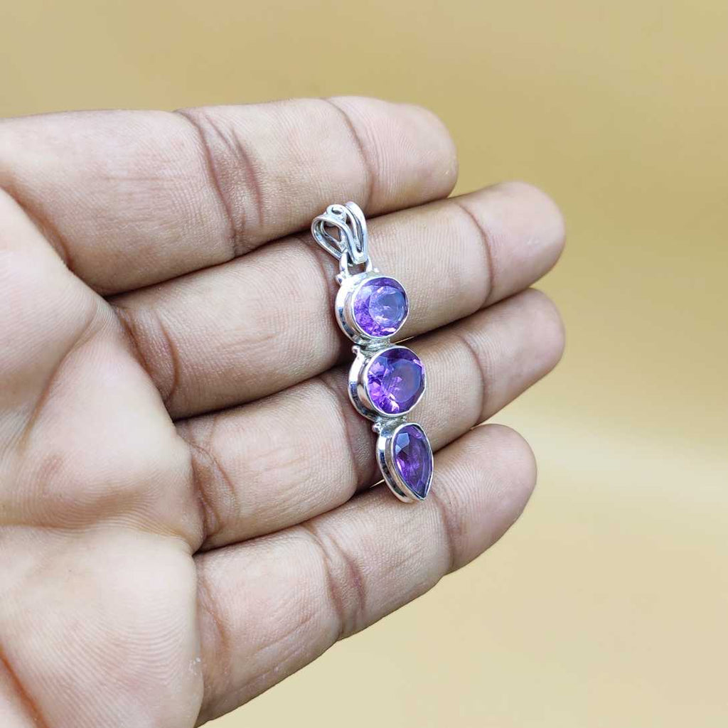 925 Silver Cut Purple Amethyst Necklace Birthstone Gift