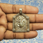 King’s Guard on Horse Motif Pendant – Rajasthani Tribal Protection Symbol Silver Patdi Design