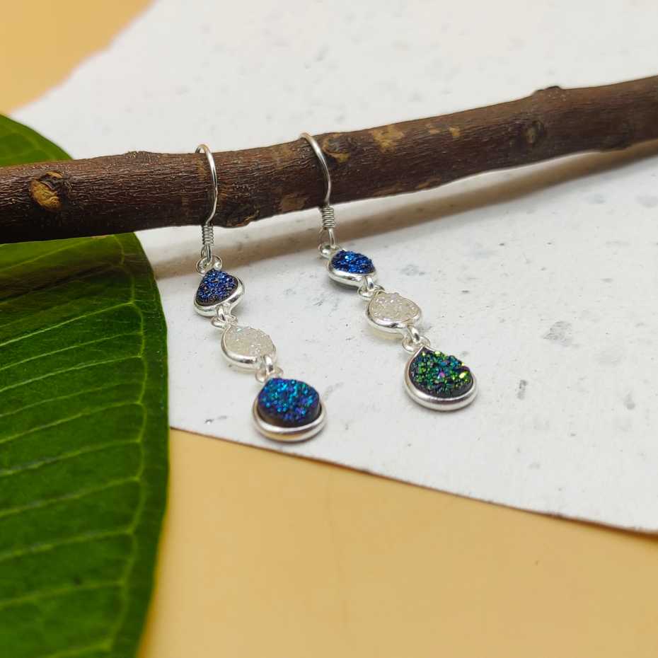 Classic Druzy Bezel Setting 925 Silver Earrings