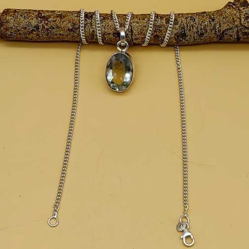 925 Silver Cut Green Amethyst Necklace Birthstone Gift