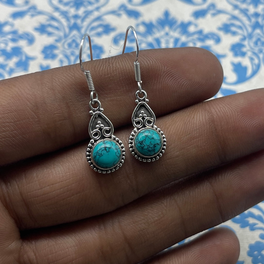 Natural Turquoise Round Shape Earrings