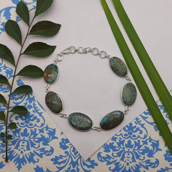 Elegant Handmade 925 Sterling Silver Tibetan Turquoise Bracelet