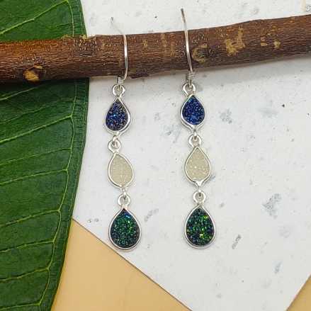 Classic Druzy Bezel Setting 925 Silver Earrings