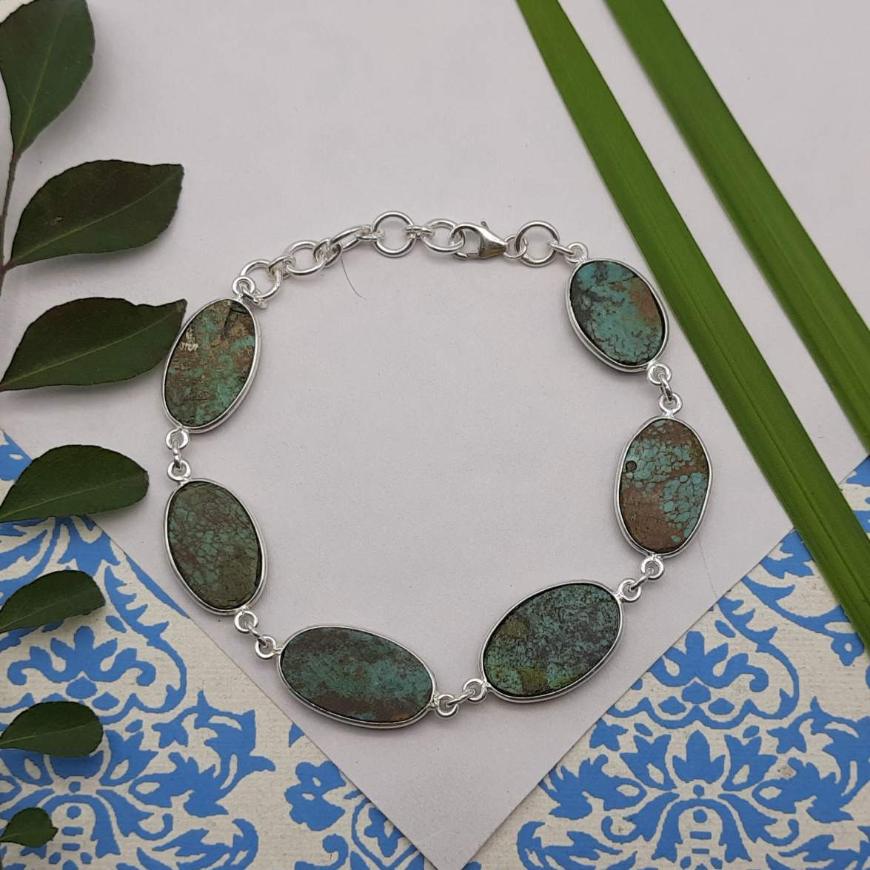 Elegant Handmade 925 Sterling Silver Tibetan Turquoise Bracelet