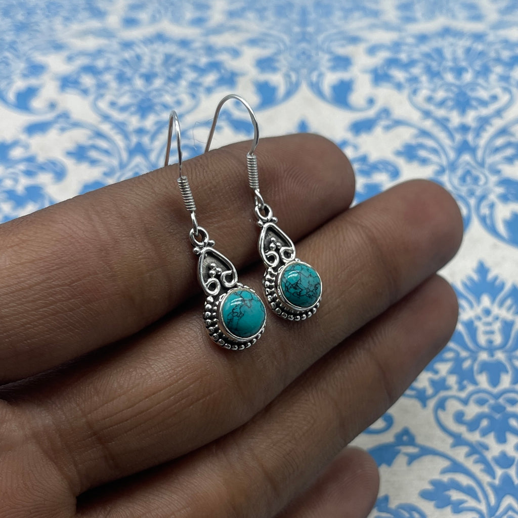 Natural Turquoise Round Shape Earrings
