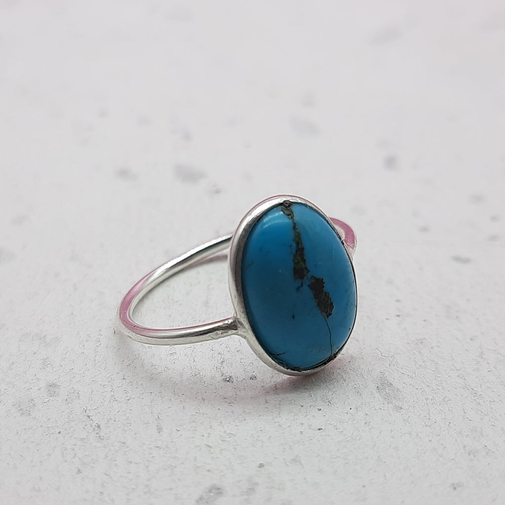 Turquoise 925 Silver Bezel Simple Ring For Women