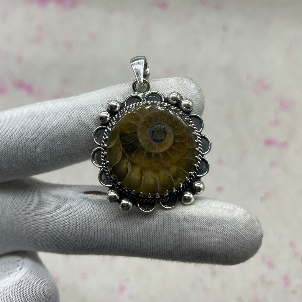Ammonite Shell 925 Sterling Silver Handmade Pendant | Natural Spiral Fossil Pendant