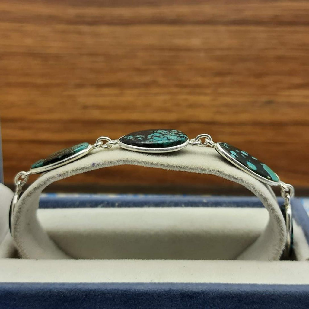 Handmade 925 Sterling Silver Tibetan Turquoise Bracelet Oval Shape Jewelry
