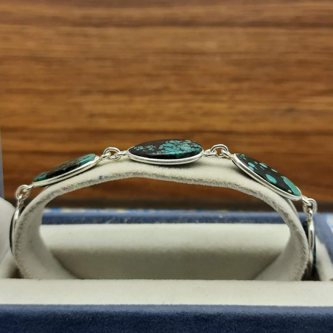 Handmade 925 Sterling Silver Tibetan Turquoise Bracelet Oval Shape Jewelry