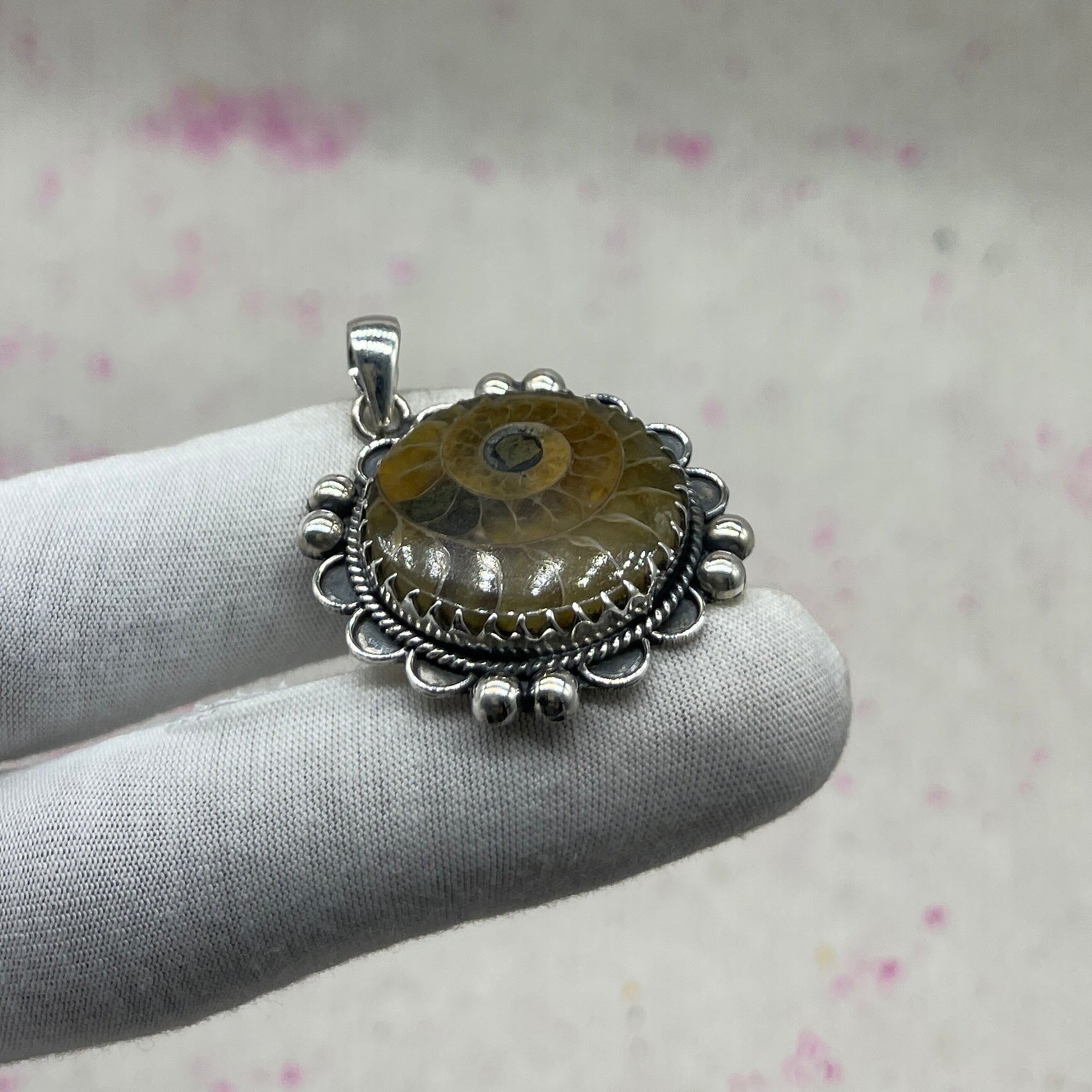Ammonite Shell 925 Sterling Silver Handmade Pendant | Natural Spiral Fossil Pendant