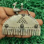 Peacock Comb Design Pendant – Handcrafted Silver Tribal Indian Village Heritage Piece