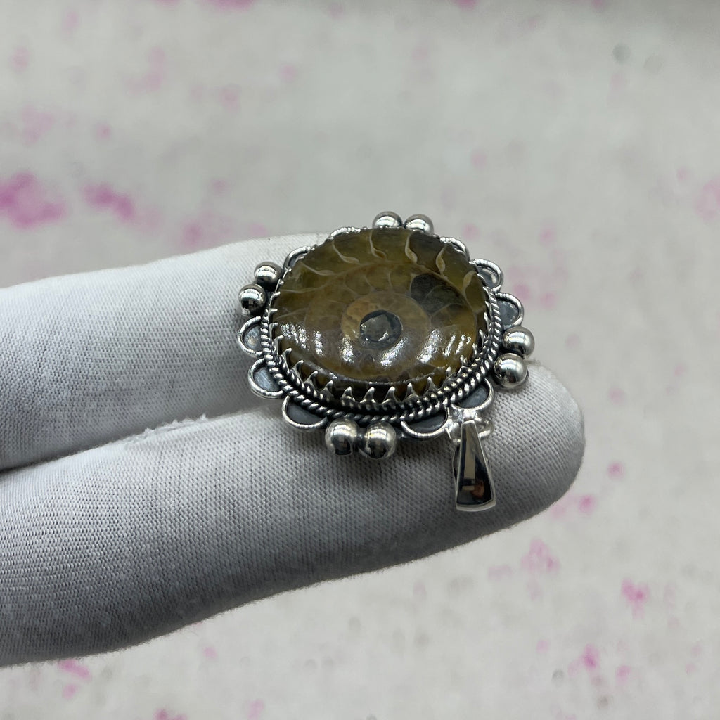 Ammonite Shell 925 Sterling Silver Handmade Pendant | Natural Spiral Fossil Pendant