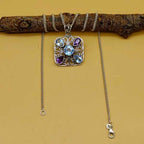 Blue Topaz Amethyst 925 Silver Wire Design Boho Pendant
