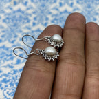 925 Silver Pearl Gemstone Earring - Natural Round Gemstone