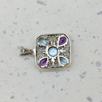Blue Topaz Amethyst 925 Silver Wire Design Boho Pendant